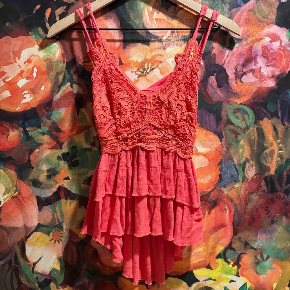 Coral Ruffle Tiered Cami Peplum Tank Top szS Y2K,fairy, festival, boho, concert - Picture 2 of 7